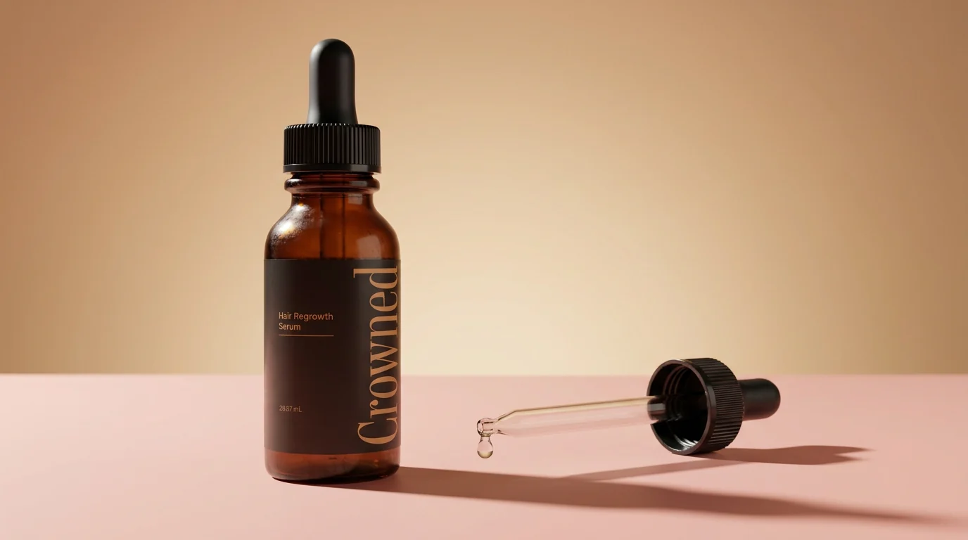 Crowned Peptide Hair Regrowth Serum, close-up at eye level